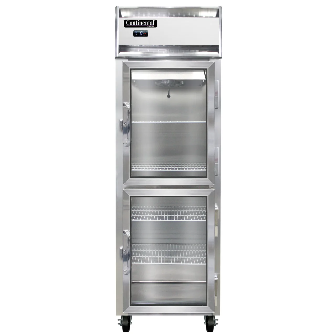 Continental Refrigerator 1FNGDHD 26" 1-Section Reach-In Freezer, 2 Half Glass Doors, Top Mounted, 20 cu. ft., Stainless Steel Front, Aluminum Interior & Exterior