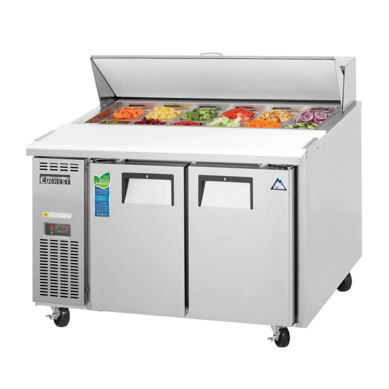 Everest EPR2-24 47" Two Section Sandwich/Salad Prep Table w/ 2 Doors, 12 (1/9 size) Pans