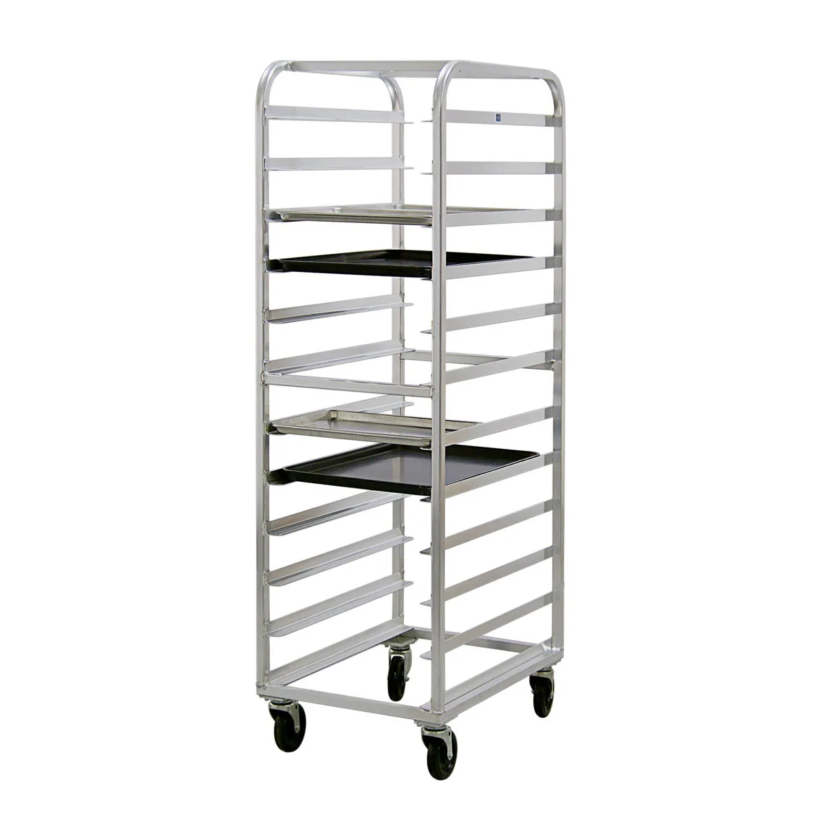 New Age 97743 12 Tray Full Height End Load Aluminum Mobile Transport / Retrieval Rack