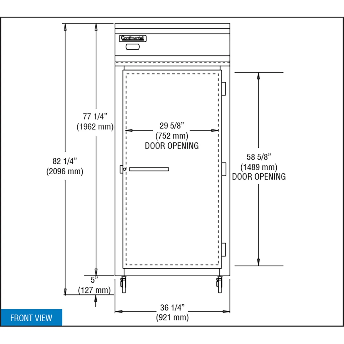 Continental Refrigerator 1RXN 36" 1-Section Reach-In Refrigerator w/ Solid Door, Stainless Steel Front Aluminum Exterior, 30 cu. ft.