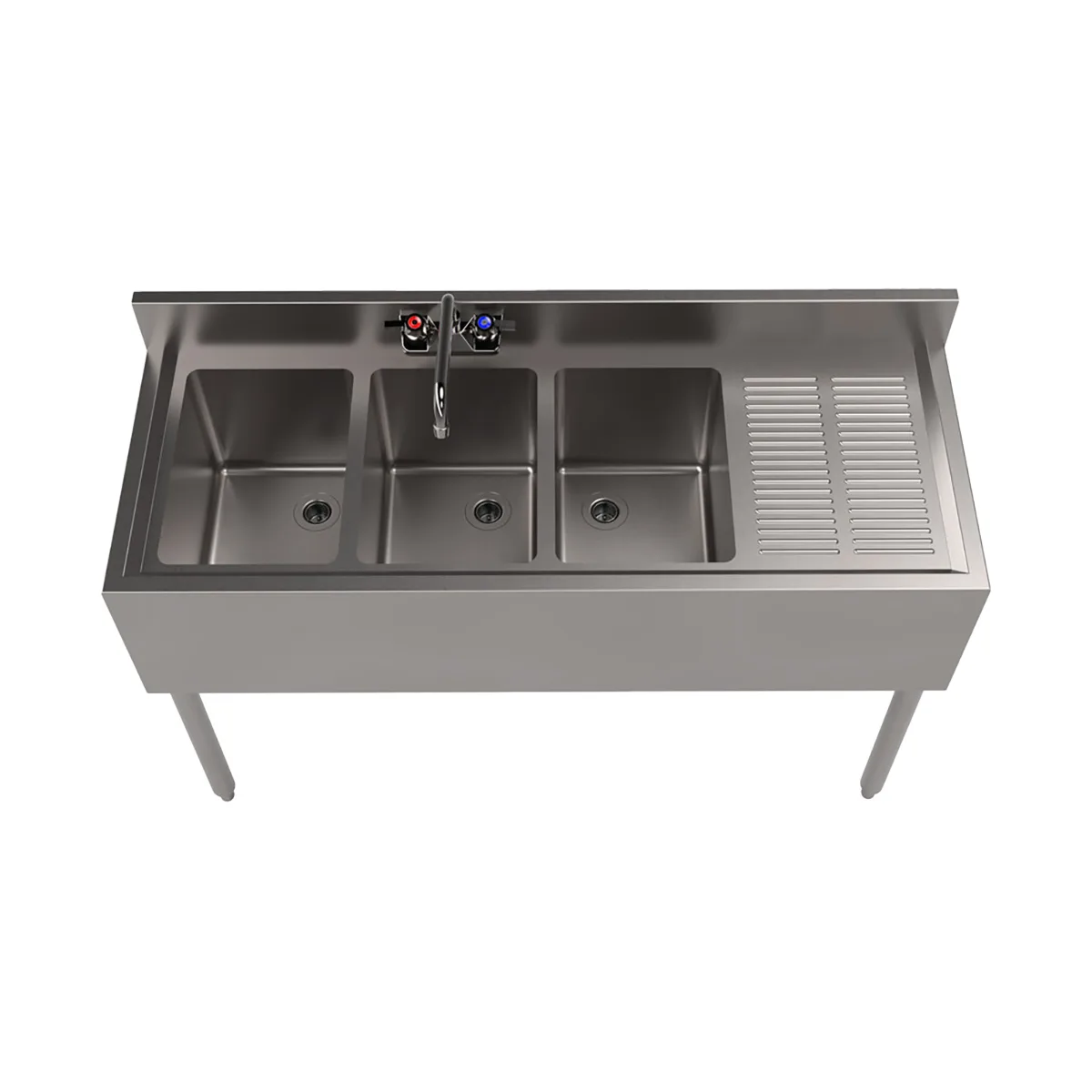 BK Resources UB4-18-348RS 48" Underbar Sink Units, 3 Compartment with Right Drainboard