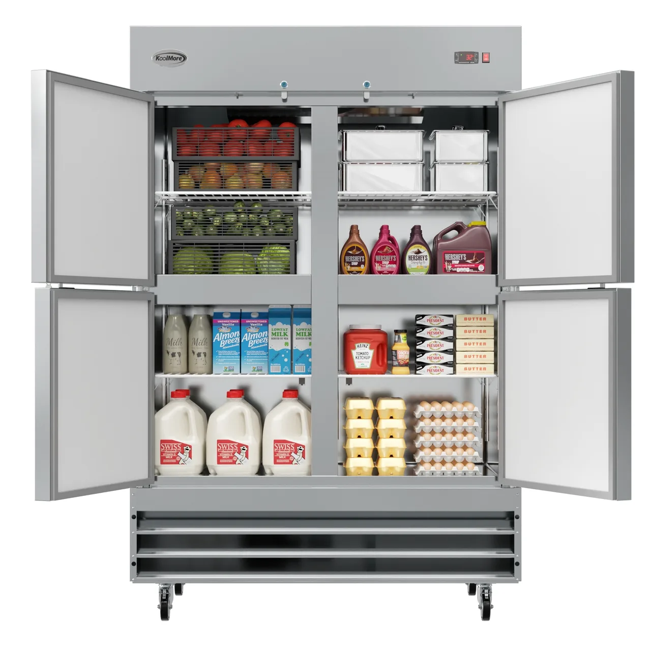 Koolmore RIR-2D-SSHD 54" 4-Half Solid Door Reach-In Refrigerator, 47 cu. ft., Bottom Mounted, Stainless Steel