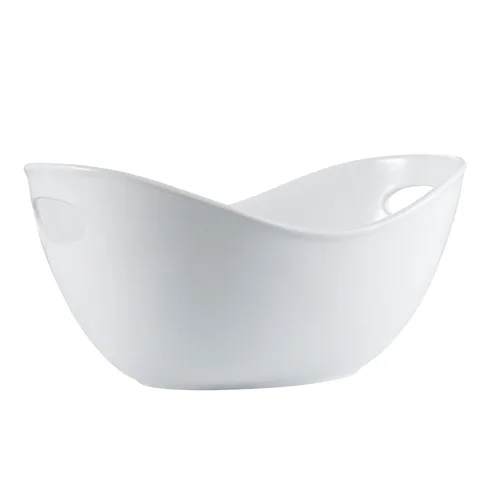 CAC China ICB-15 Super White Porcelain Ice Bucket, 4 Qt, 15"L x 10"W x 7"H, Oval Deep with Handles