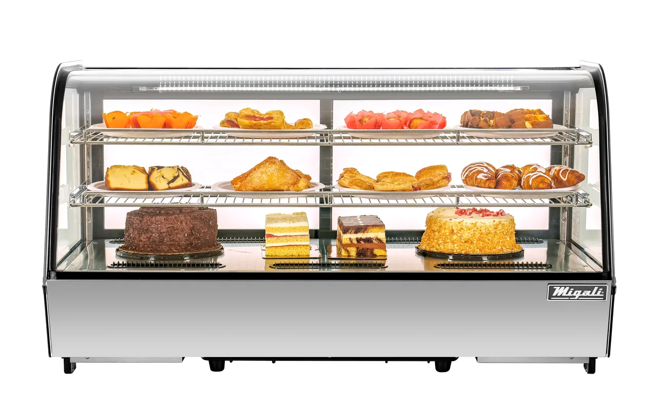 Migali C-70CTC-48 48" Refrigerated Display Case, 7.1 cu ft, Stainless Sliding Glass 2 Chrome Shelves