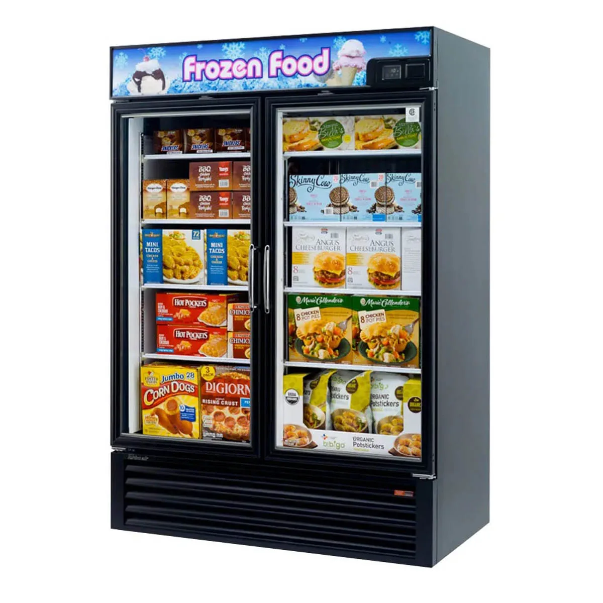 Turbo Air TGF-49FB-N 54" 2 Glass Door Freezer Merchandiser, White or Black, 40 cu. ft.