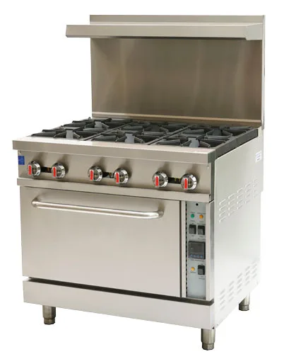 Omcan USA 47449 36" Natural Gas Restaurant Range w/ (6) Open Burners, (1) Convection Oven, 211.000 BTU