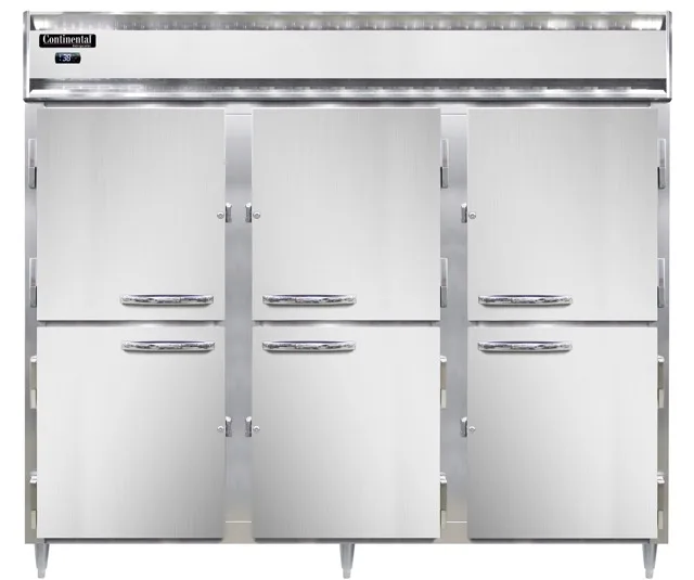 Continental Refrigerator D3RENSSPTHD-SD-GD 85" 3-Section Pass Thru Refrigerator, Glass & Solid Doors, 75 cu. ft.