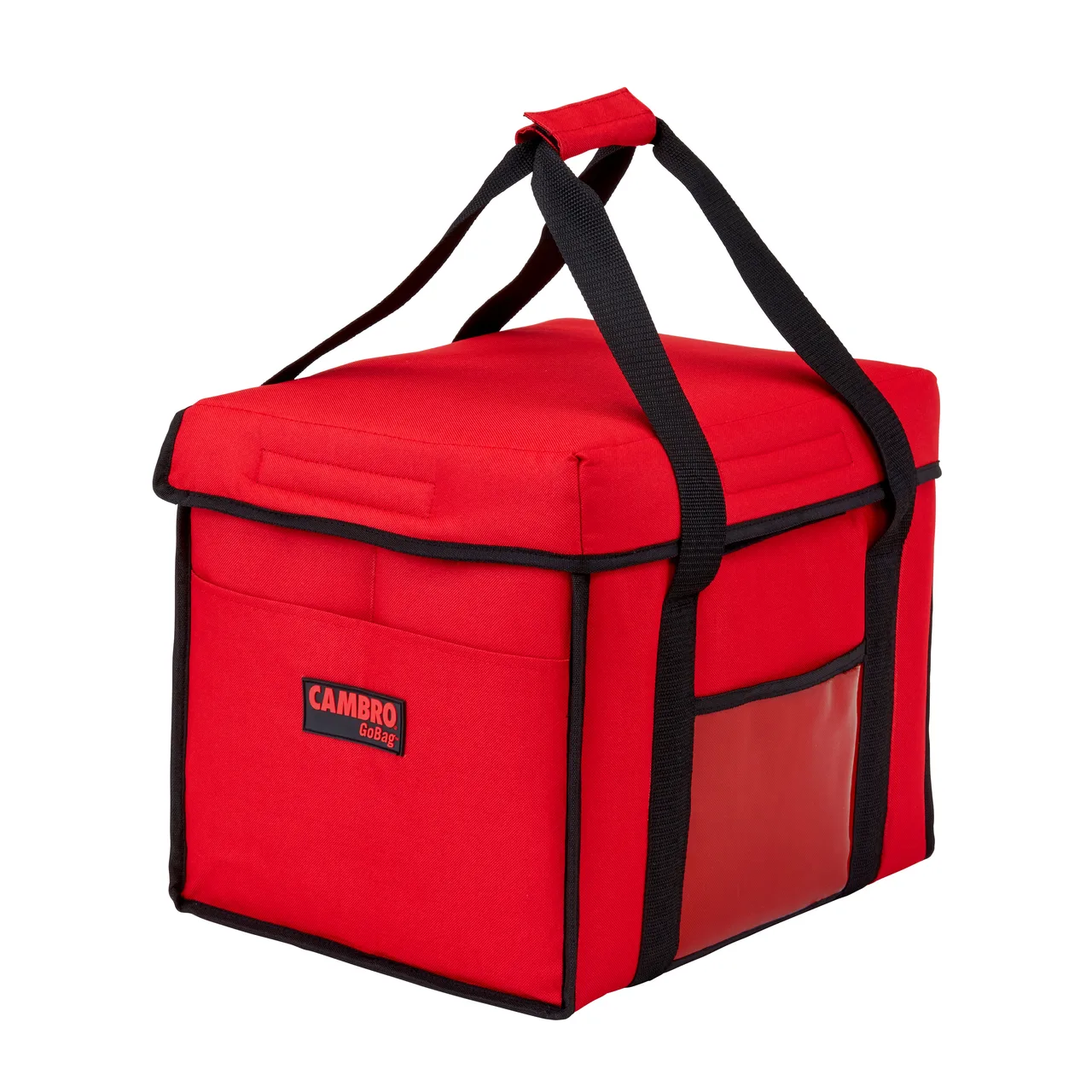 Cambro GBD151212521 GoBag Sandwich Delivery Bag, 15x12x12, Nylon, Cambro Red, Velcro Lid, Sewn-in Ticket Pouch, Side Pocket, Clear Front Window, Insulated
