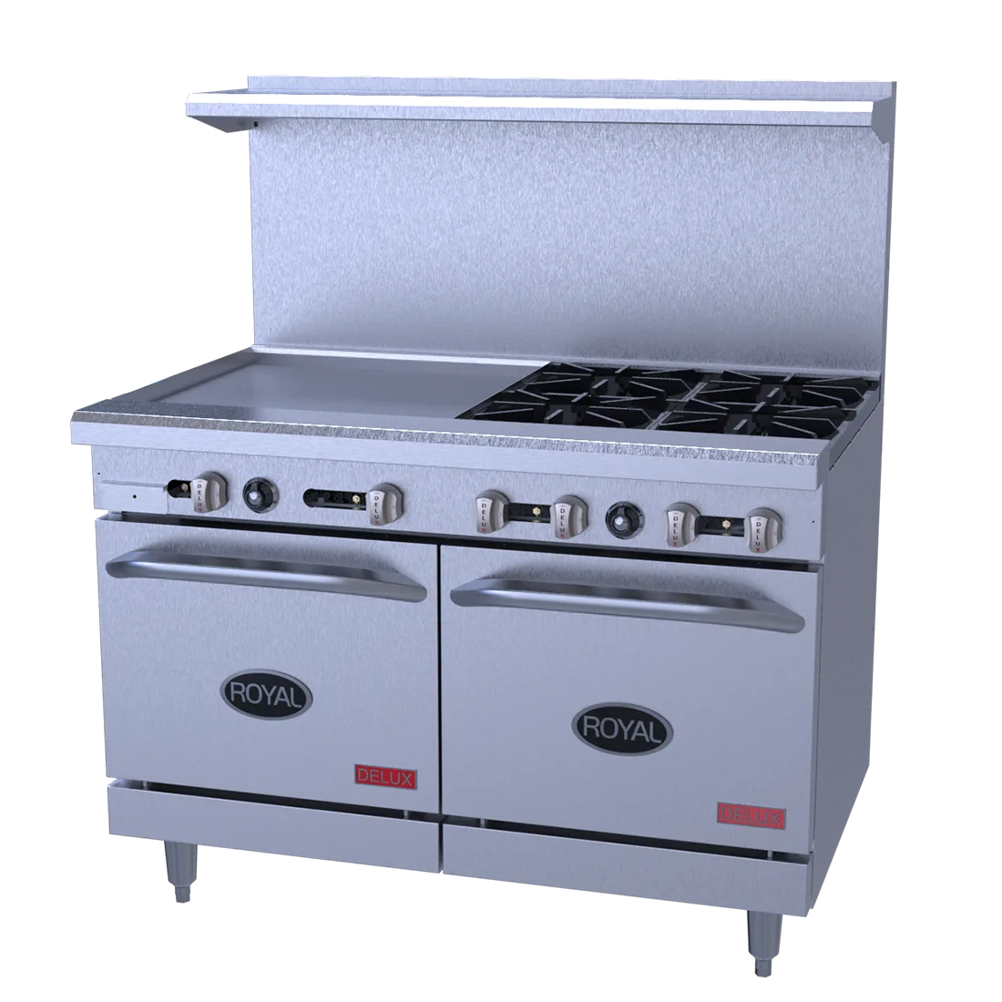 Royal Range of California RDR-G48 48" Gas Restaurant Range w/ 48" Full Griddle, (2) Space Saver Ovens, 134.000 BTU