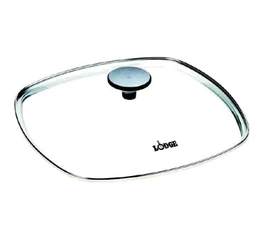 Lodge GLSQ10 Square Glass Lid, 10-5/8" Exterior, Dishwasher & Oven Safe 400°F, Silicone Knob