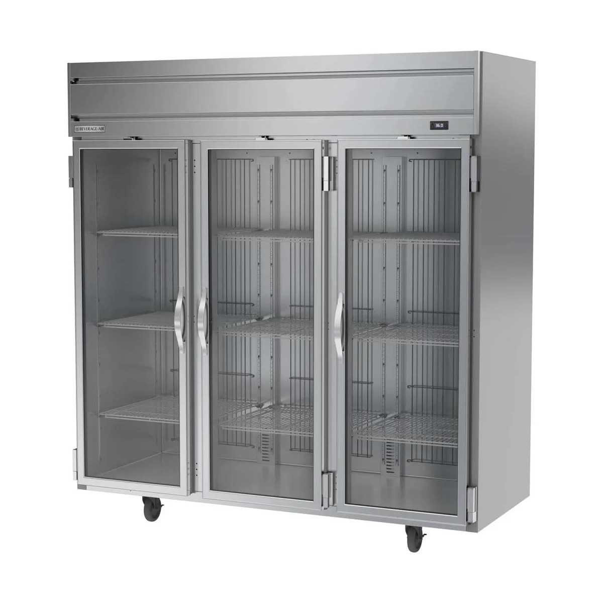 Beverage Air HRS3HC-1G 3-Section Reach-In Refrigerator w/ 3 Glass Full Doors, Top Mounted, 1/3 hp, 71.5 cu. ft.