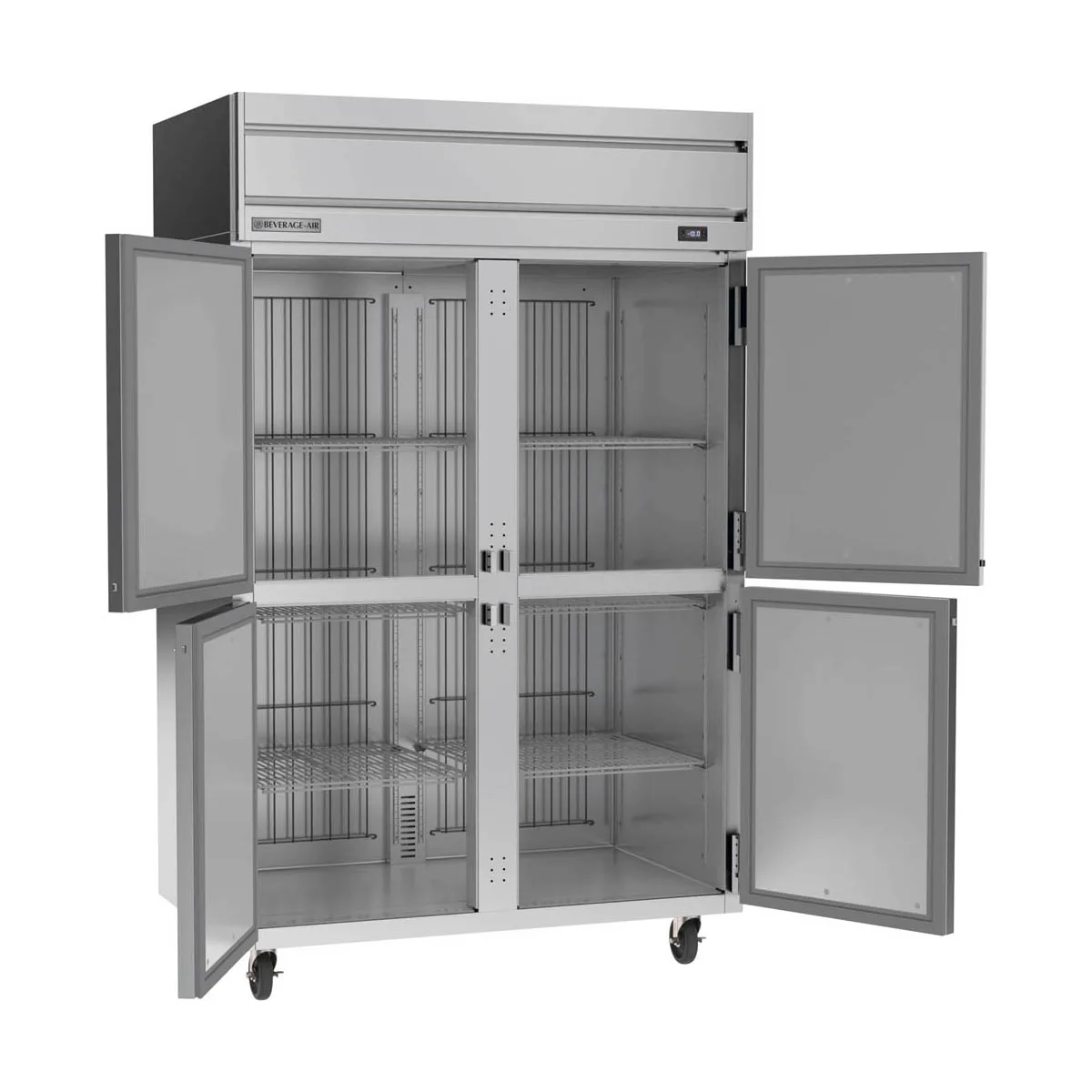 Beverage Air HFPS2HC-1HS 52" 4-Half Solid Door Reach-In Freezer, Top Mounted, 45.2 cu. ft., Stainless Steel