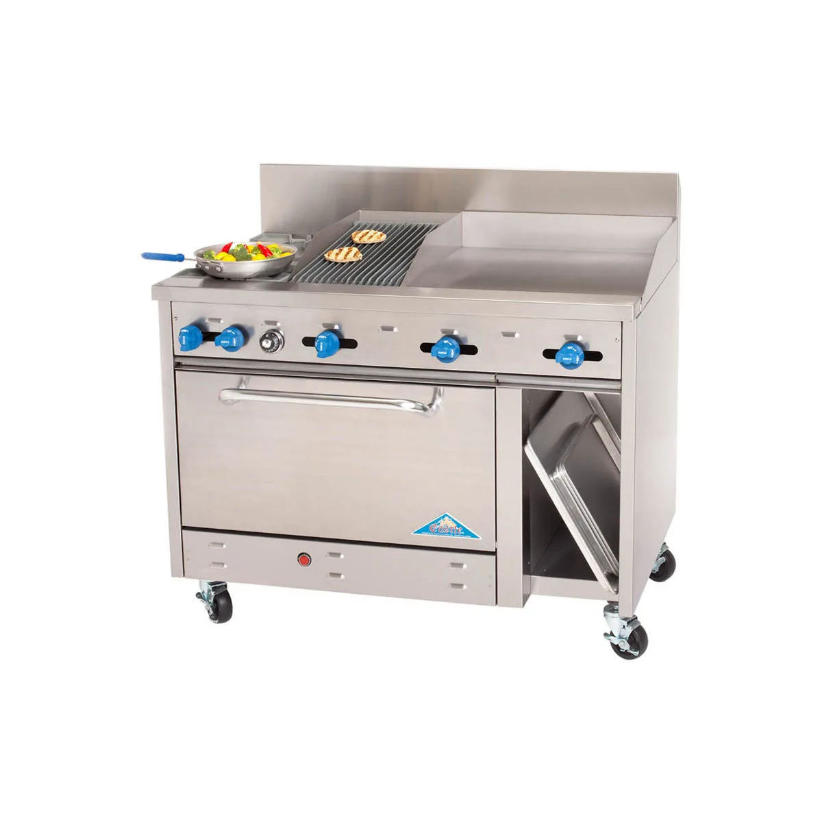 Comstock-Castle F3430-36B 48" Gas Restaurant Range w/ (2) Open Burners, 36" Raised Griddle, (1) Standard Oven, (1) Cabinet Base,156.000 BTU