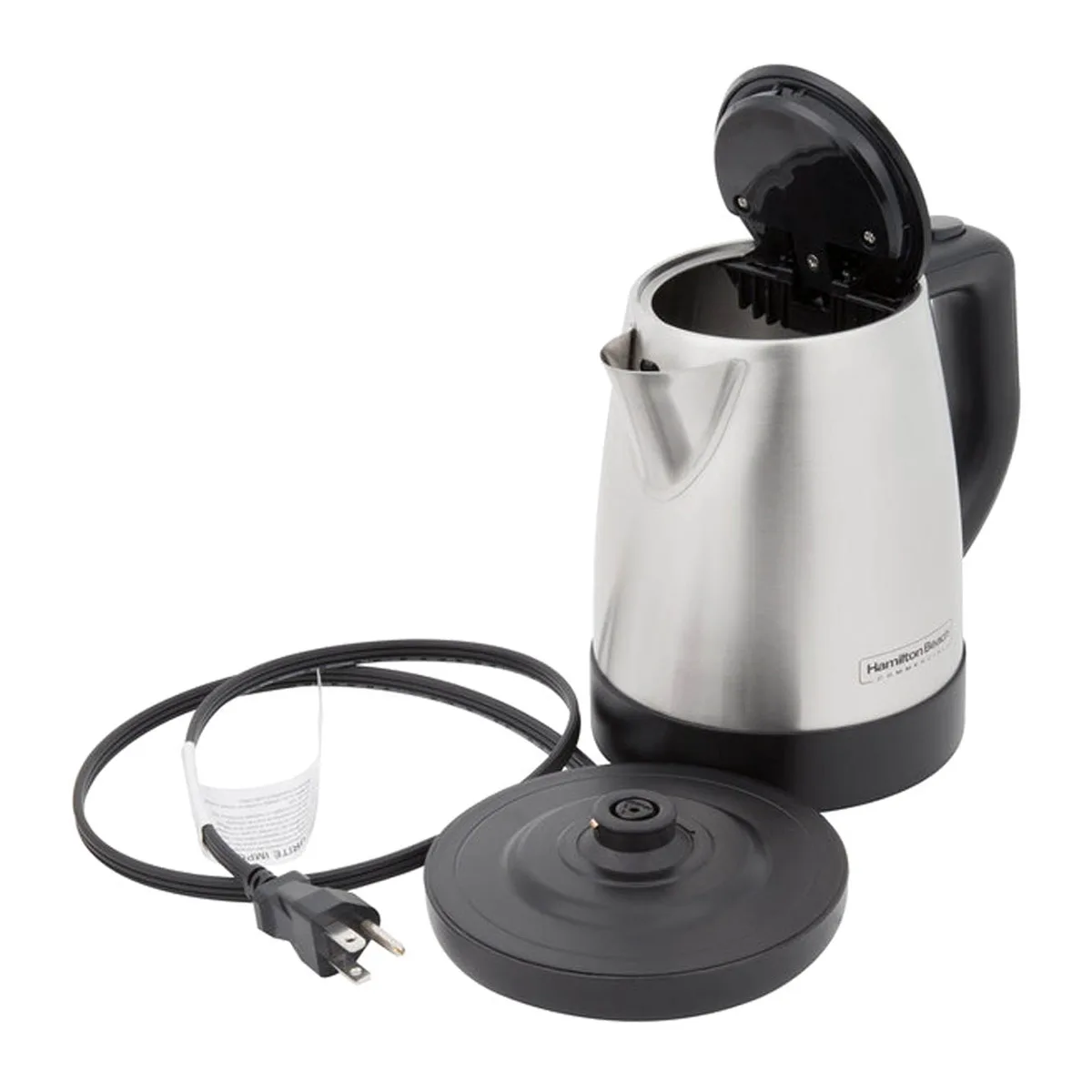 Hamilton Beach HKE110 1L Stainless Concealed Element Shutoff/Boil‑Dry, Spout w/ Mesh, 3′, 120V/1200W