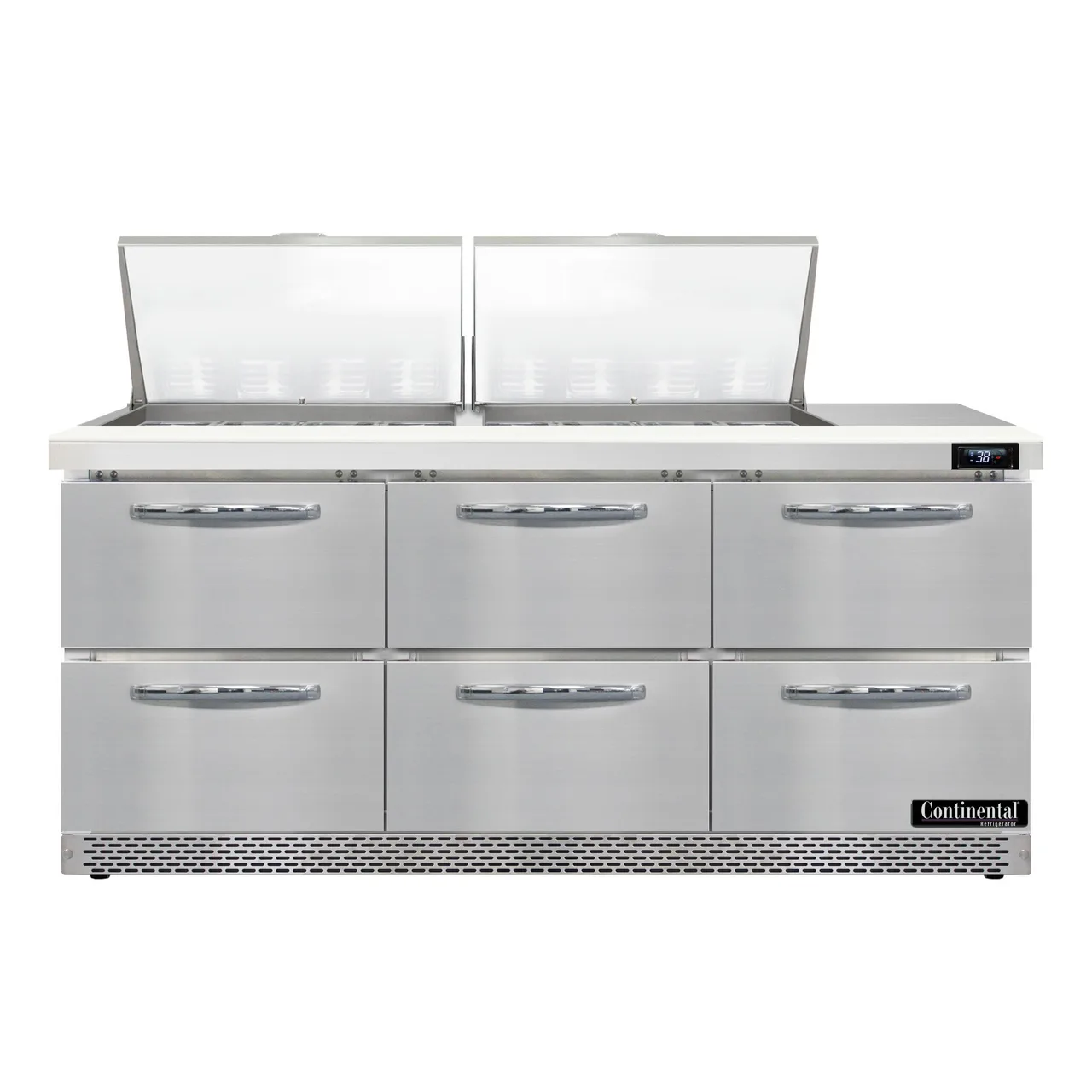 Continental Refrigerator SW72N24M-FB-D 72" Mega Top Sandwich Prep Table w/ 6 Drawers, 24 pans