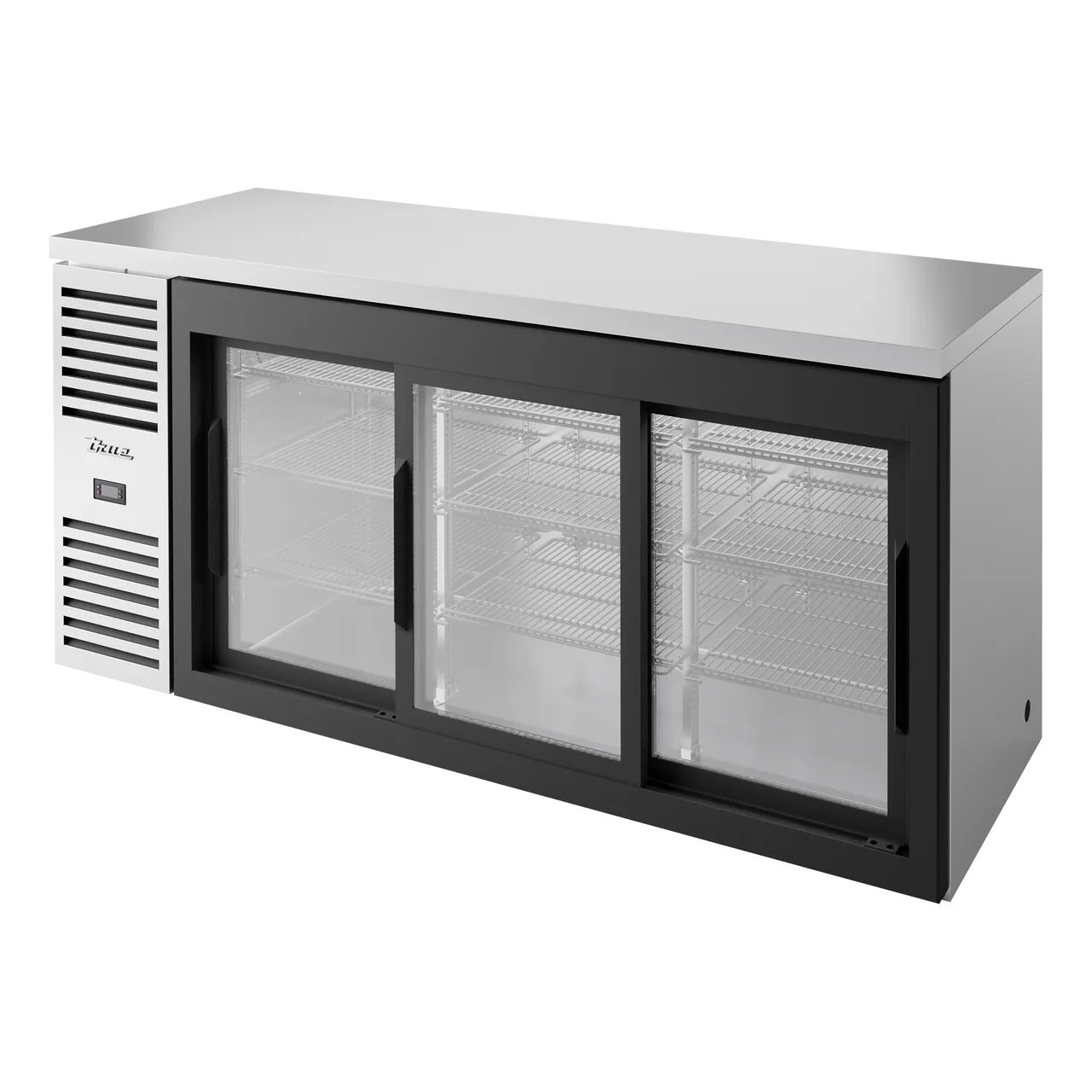 True TBR72-RISZ1-L-S-111-1 72" 3 Sliding Glass Door Stainless Steel Back Bar Refrigerator