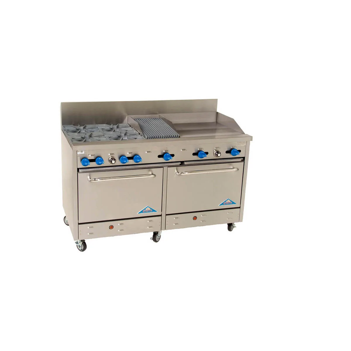 Comstock-Castle F33018-24-1RB 60" Gas Restaurant Range w/ (4) Open Burners, (1) 24" Griddle, (1) 12" Charbroiler, (1) Standard Oven, (1) Space Saver Oven, 240.000 BTU