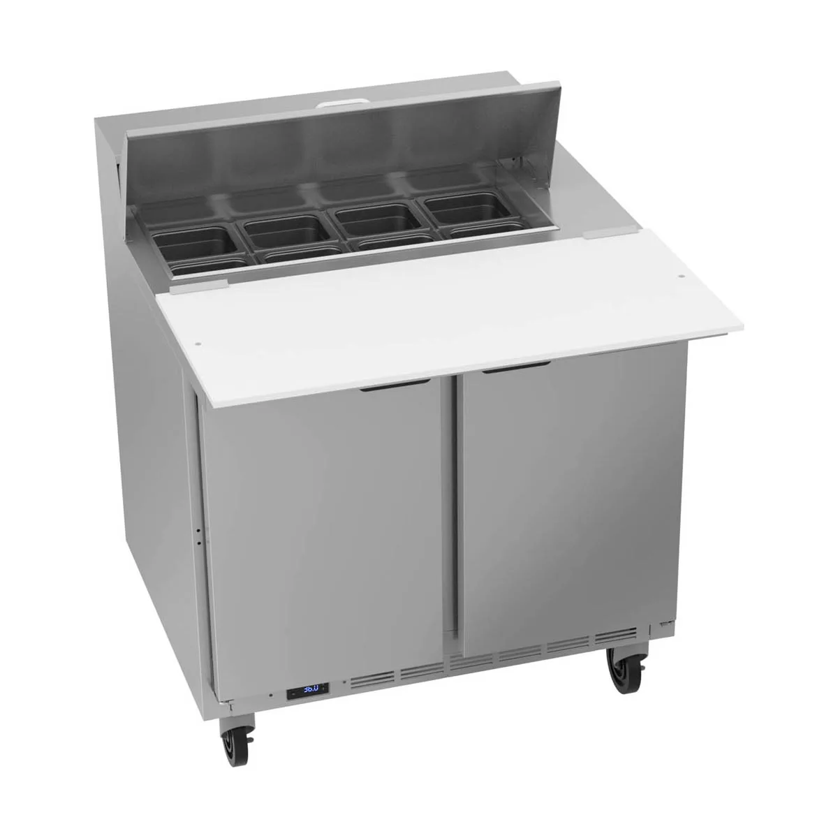 Beverage Air SPE36HC-08C 36" Two Section Sandwich/Salad Prep Table w/ 2 Doors, 8 pans, 10 cu. ft.
