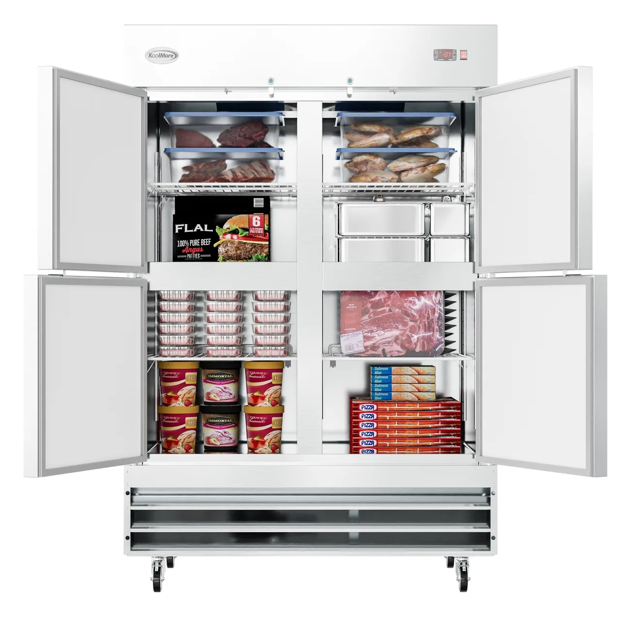 Koolmore RIF-2D-SSHD 54" 4-Half Solid Door Reach-In Freezer, Bottom Mounted, 47 cu. ft., Stainless Steel