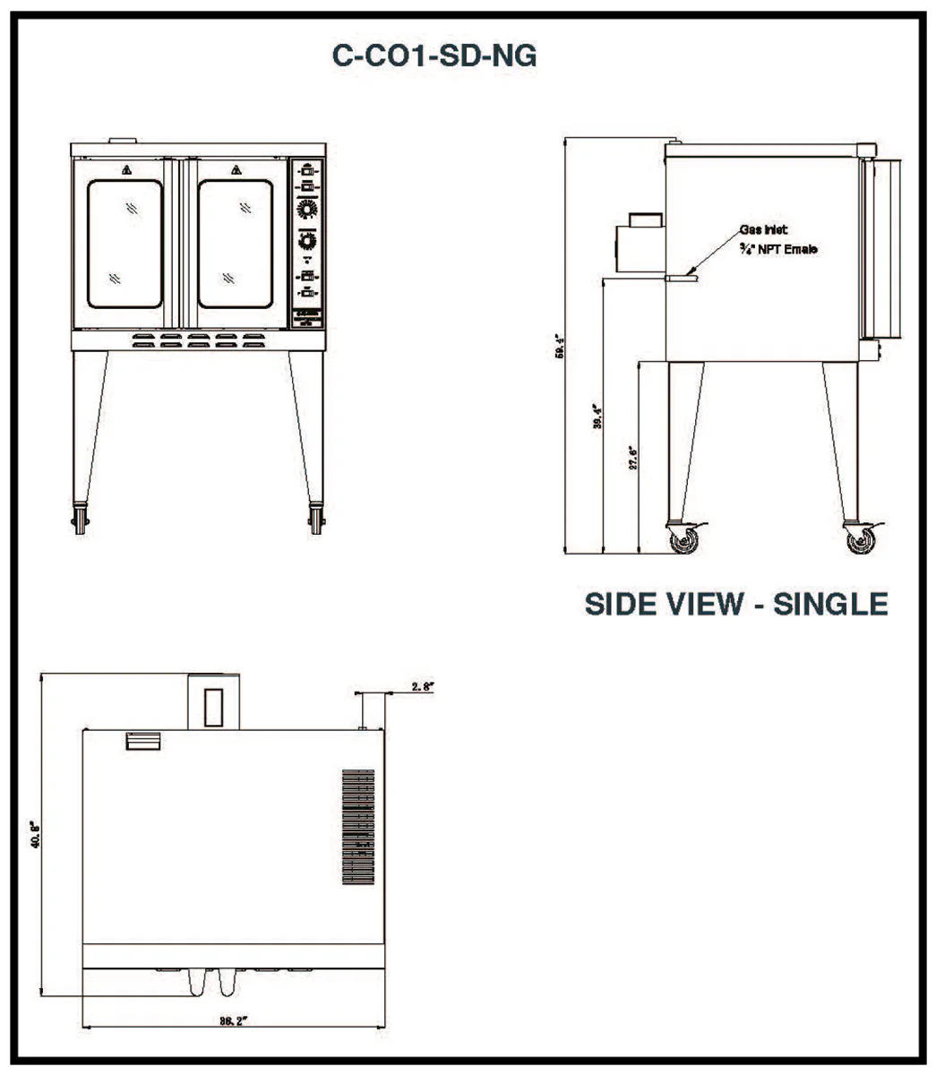 Migali C-CO1-SD-NG Single Deck Full Size Natural Gas Convection Oven, (5) Pans, 46.000 BTU