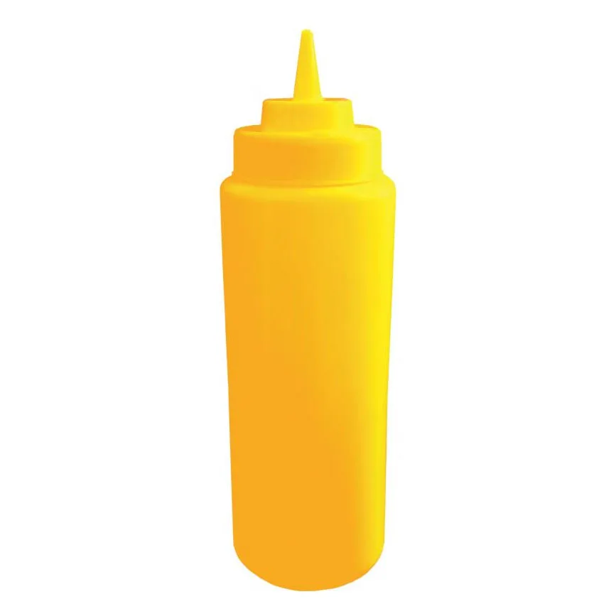 Omcan USA 40471 Squeeze Bottle – 24 oz. Wide Mouth, Yellow, Single Tip, Dishwasher Safe – 4/Set