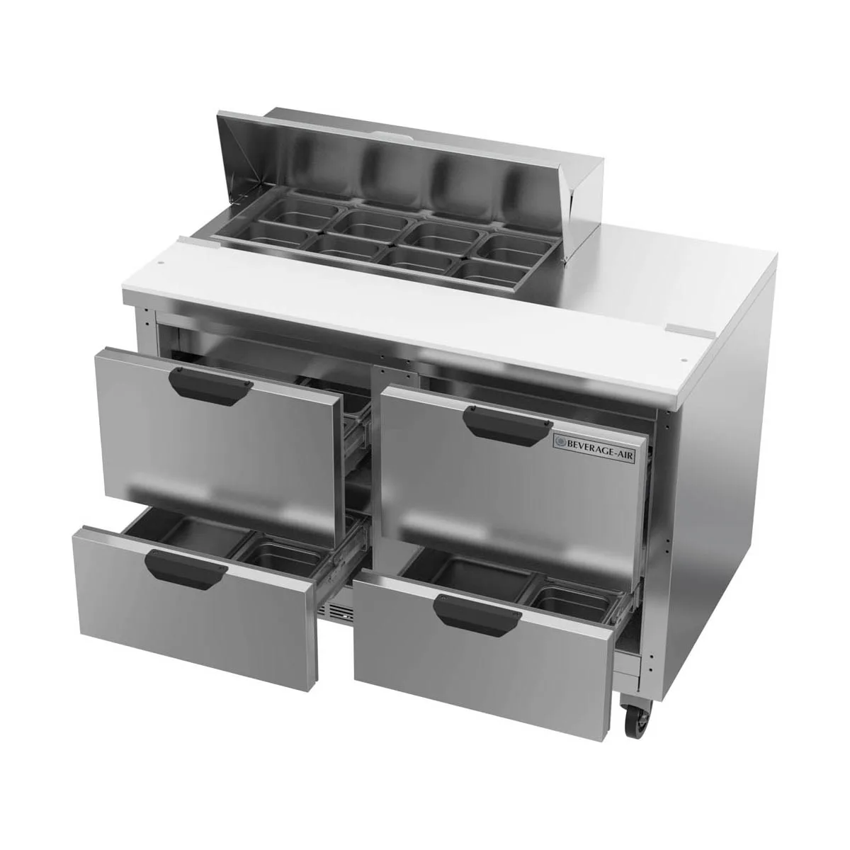 Beverage Air SPED48HC-08-4 48" Two Section Sandwich/Salad Prep Table w/ 4 Drawers, 8 Pans, 13 cu. ft.