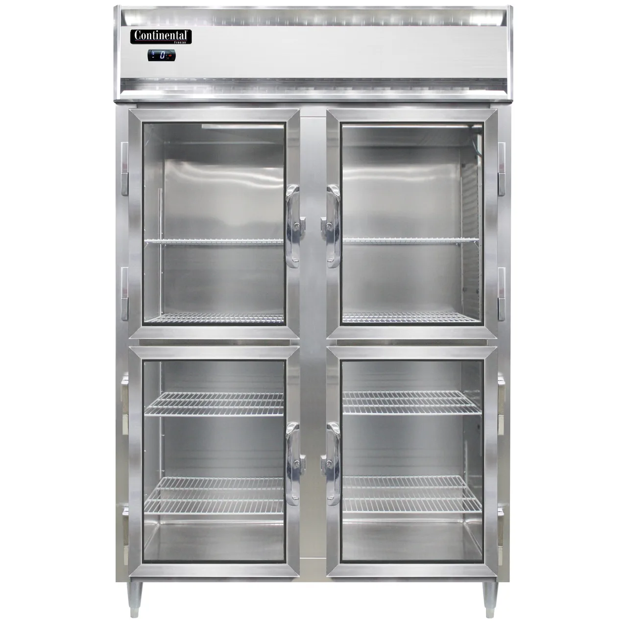 Continental Refrigerator D2FNGDHD 52" 2-Section Reach-In Freezer, 4 Half Glass Doors, 50 cu. ft., Stainless Steel Front, Aluminum Interior, Top Mounted