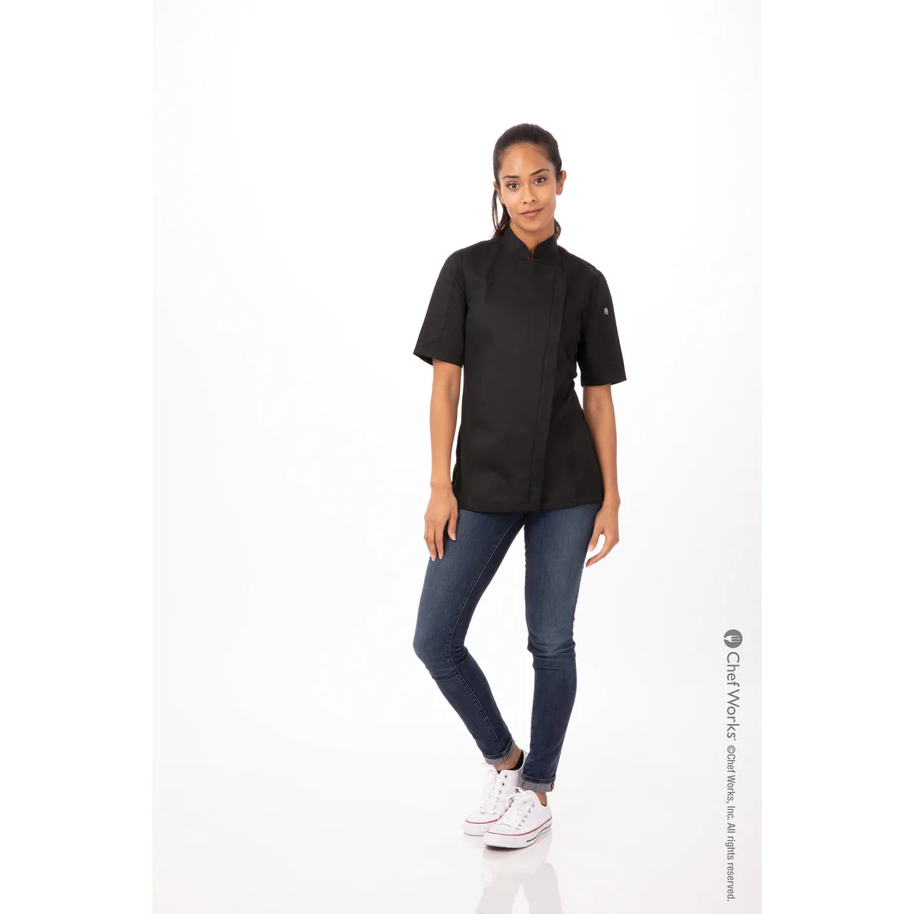 Chef Works BCWSZ006-BLK-3XL Sleeve Chef Coat, 3XL Black, 65/35 PolyCotton Twill, Pockets, Cool Vent