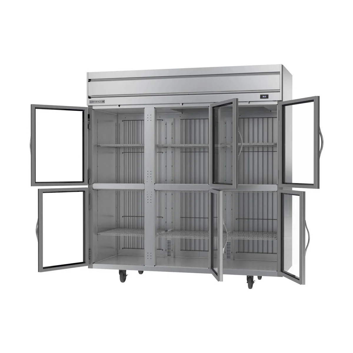 Beverage Air HRS3HC-1HG 78" 3-Section Reach-In Refrigerator w/ 6 Glass Half Doors, Top Mounted, 1/3 hp, 71.5 cu. ft.