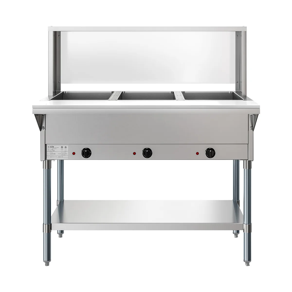 Koolmore KM-OWS-3SG 44" Electric Steam Table with Undershelf and Sneeze Guard, (3) Open Wells