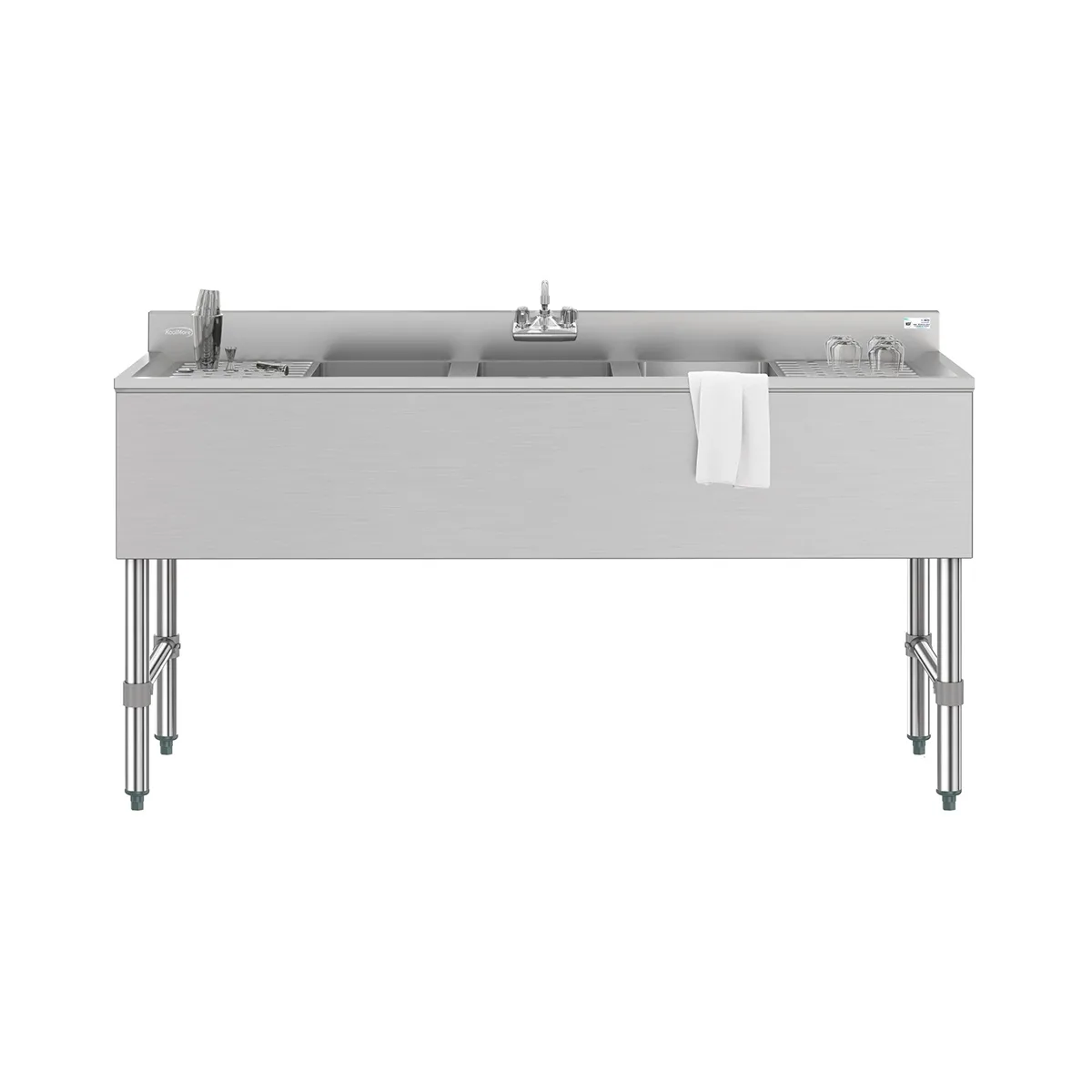 Koolmore SBR3B60-LR-320 60" Underbar Sink Units, Compartment with 2 Drainboards