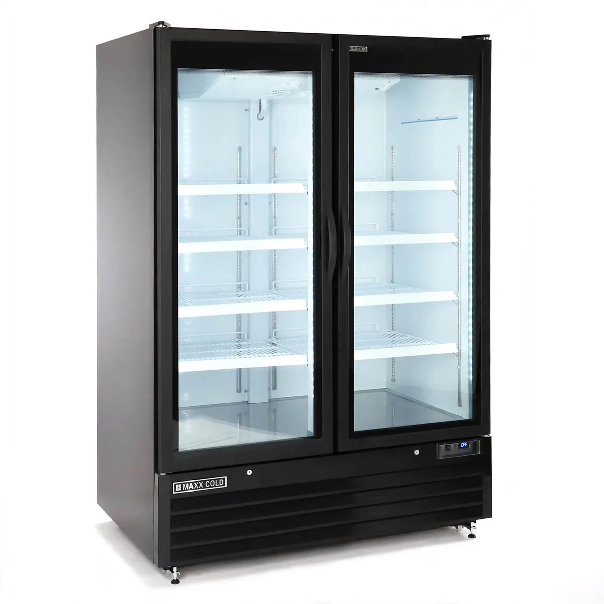 Maxx Cold MXGDM-50RBHC - 54" Black Glass Door Merchandiser Refrigerator, 50 cu ft, ½ HP, Lock