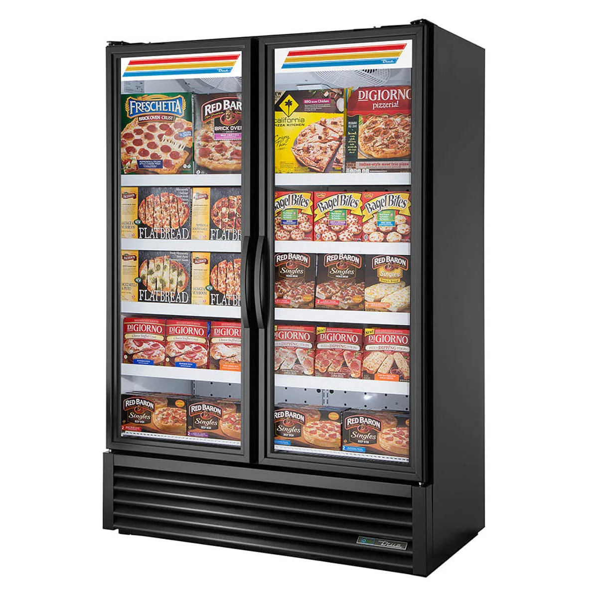 True FLM-54~TSL01 53" Two Glass Door Full Length Refrigerated Merchandiser in Black, 48 cu. ft.