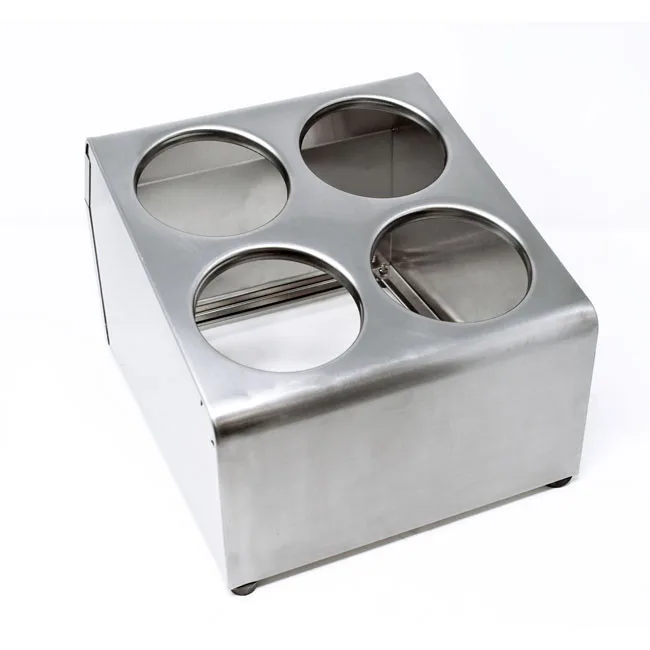 Omcan USA 80816 Stainless Steel Flatware Cylinder, 4 Holes, 2-Tier Holder, Ideal for Kitchen Storage