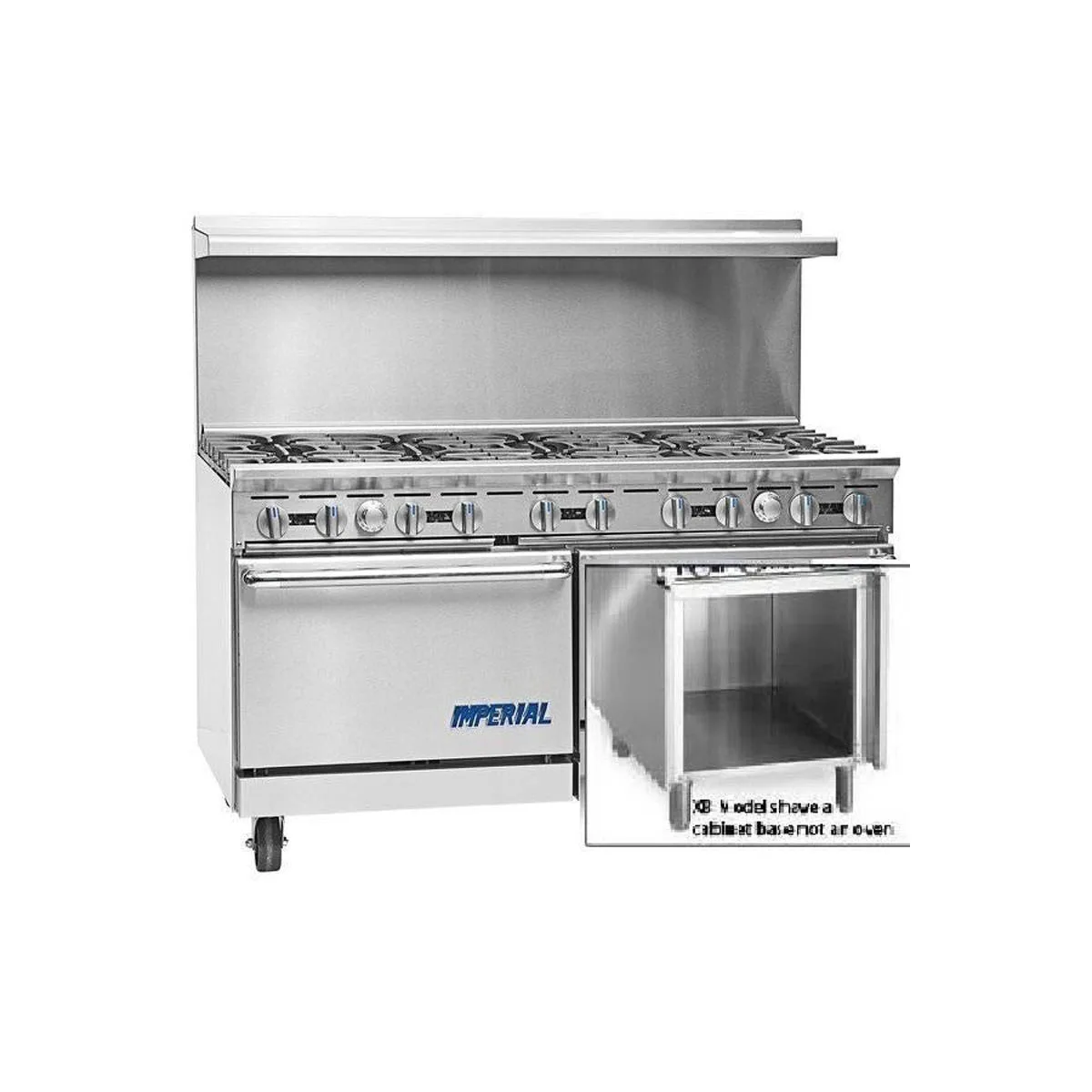 Imperial IR-10-C-XB 60" Gas Restaurant Range w/ (10) Open Burners, (1) Convection Oven, (1) Open Cabinet Base, 350.000 BTU