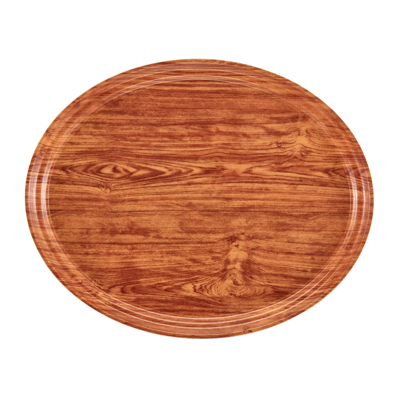 Cambro 2500309 Camtray Oval Tray, 19‑1/4" x 24" Fiberglass, Wood Design, Java Teak, Dishwasher Safe