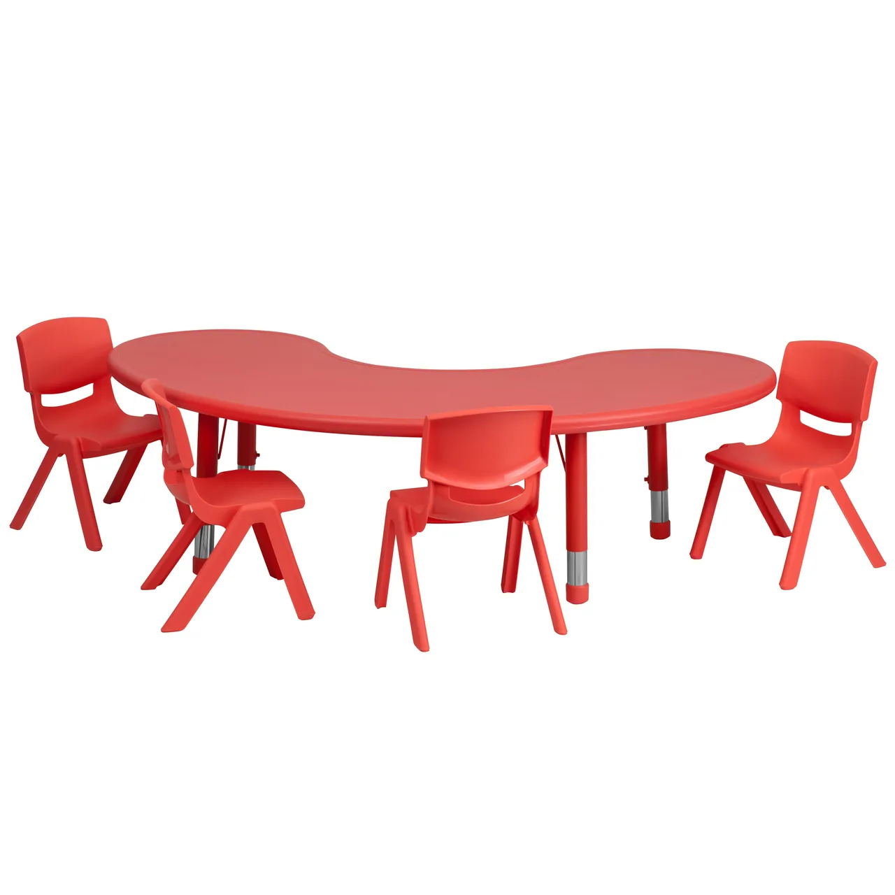 Flash Furniture YU-YCX-0043-2-MOON-TBL-RED-E-GG Preschool Activity Table Set, 35x65, Red Plastic Top, Adjustable 14.5-23.75in Height, 220 lb Capacity