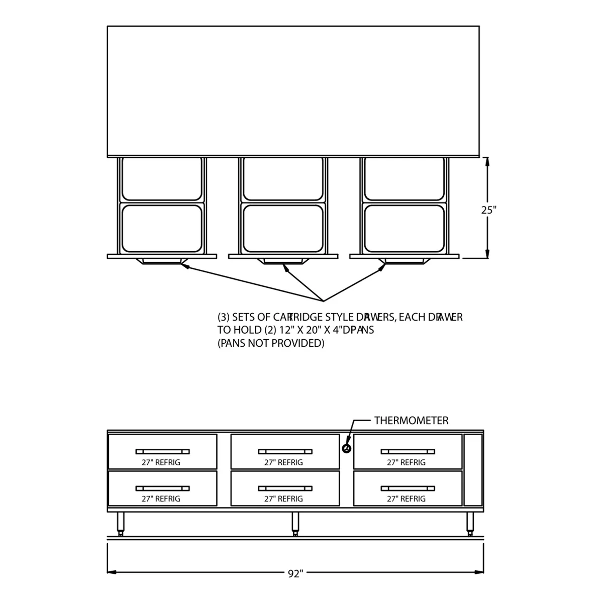 Randell 20092R 92" 6 Drawers Refrigerated Chef Base w/ Marine Edge, Remote