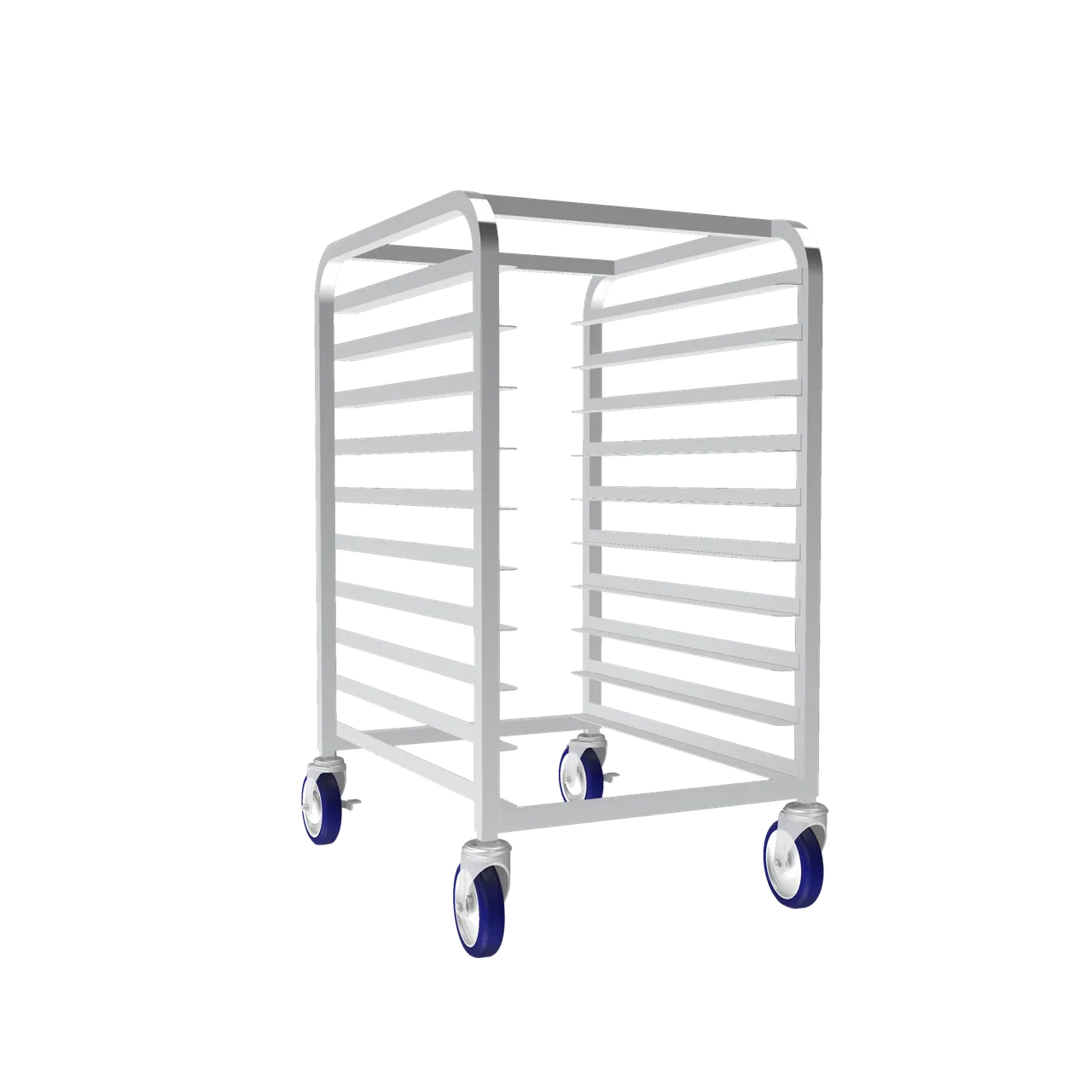 Winholt AL-1810-HLC 10 Pan Mobile Intermediate Height Open Sides End Load Pan Rack
