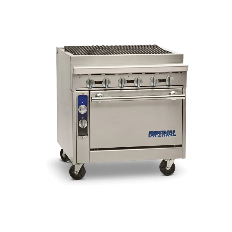 Imperial IHR-RB-XB 36" Gas Heavy Duty Range w/ 36" Full Radiant Charbroiler, (1) Open Cabinet Base, 90.000 BTU