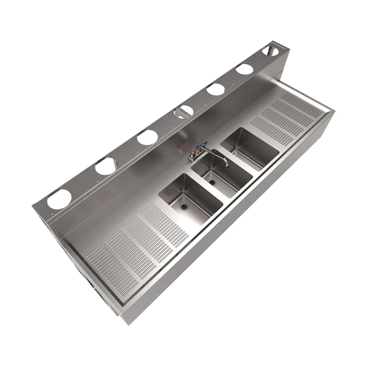 BK Resources UBDW-21-384TS Underbar Sink Units, 3 Compartment with 2 Drainboards
