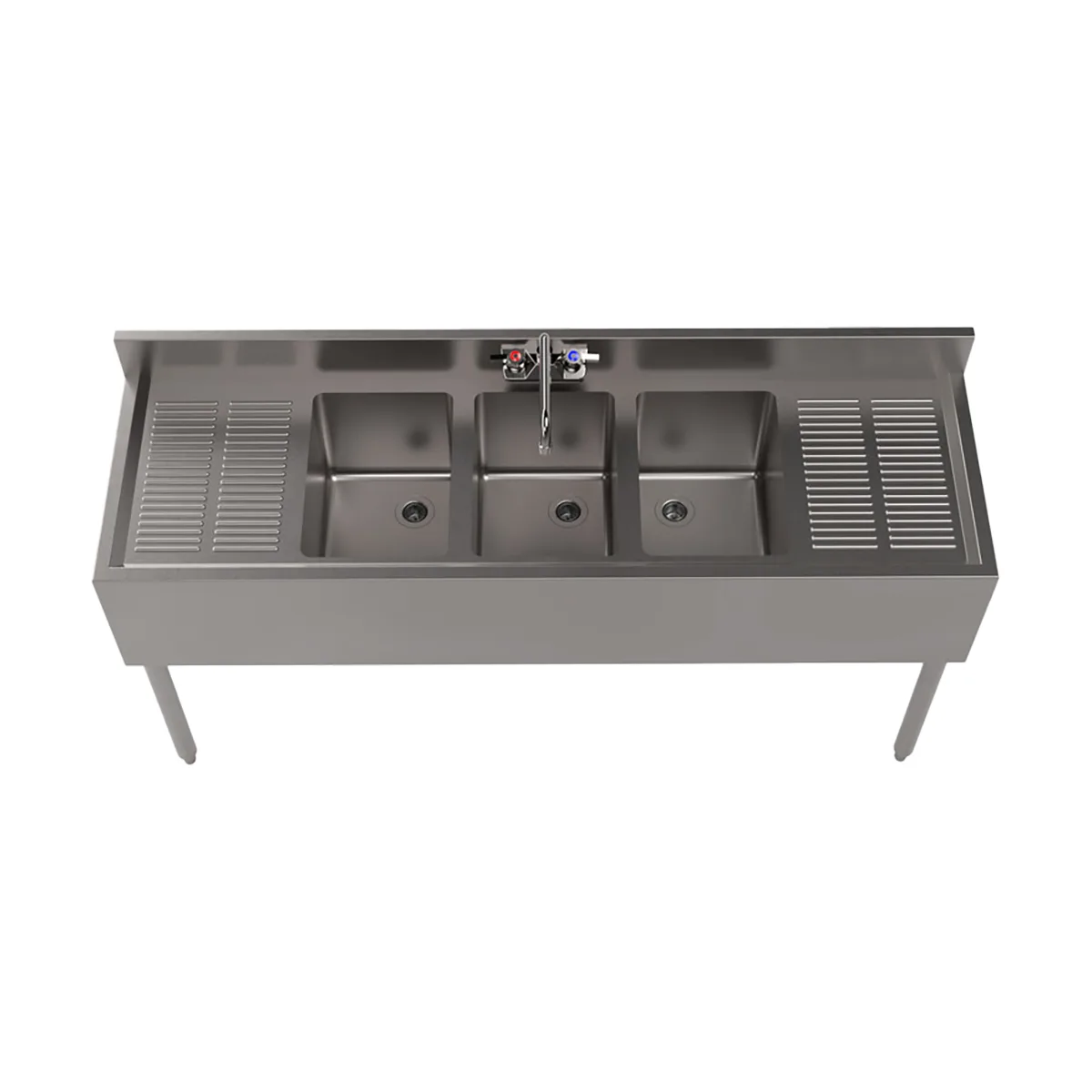 BK Resources BKUBW-360TS 60" Underbar Sink Units, 3 Compartment with 2 Drainboards