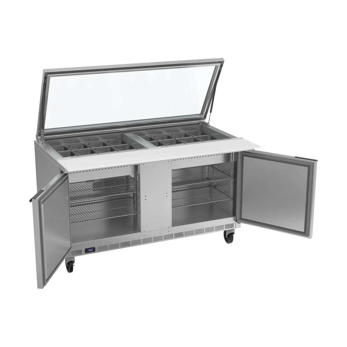 Beverage Air SPE60HC-24M-STL 60" Mega Top Sandwich / Salad Prep Table w/ 2 Doors, 24 Pans