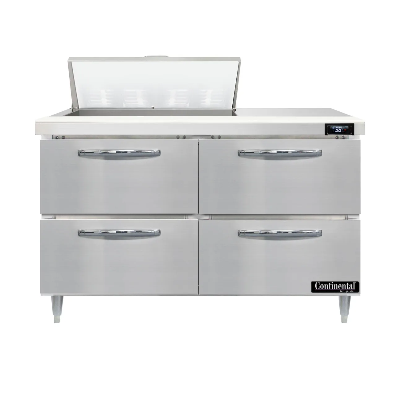 Continental Refrigerator D48N8-D 48" Two Section Sandwich / Salad Prep Table w/ 4 Drawers, 8 Pans