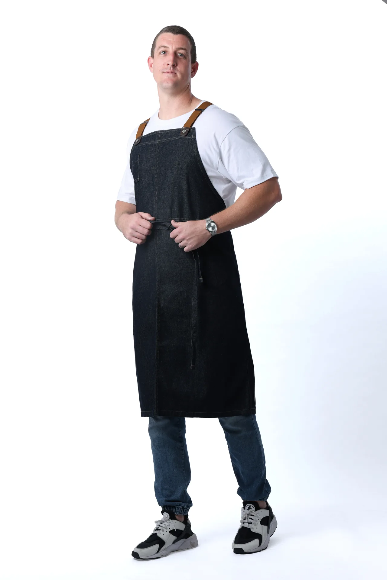 Chef Works ACS01S-IBL-0 Bib Apron, 40.4"L x 39"W, Unisex, Indigo Blue, 100% Cotton, 2 Pockets
