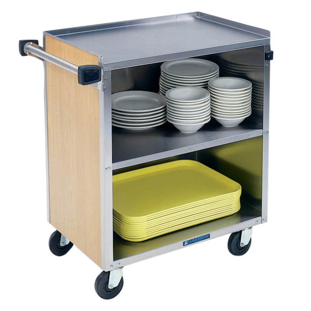 Lakeside 622 30" Stainless Steel 3 Shelf Bus Cart w/ Enclosed Back & Sides
