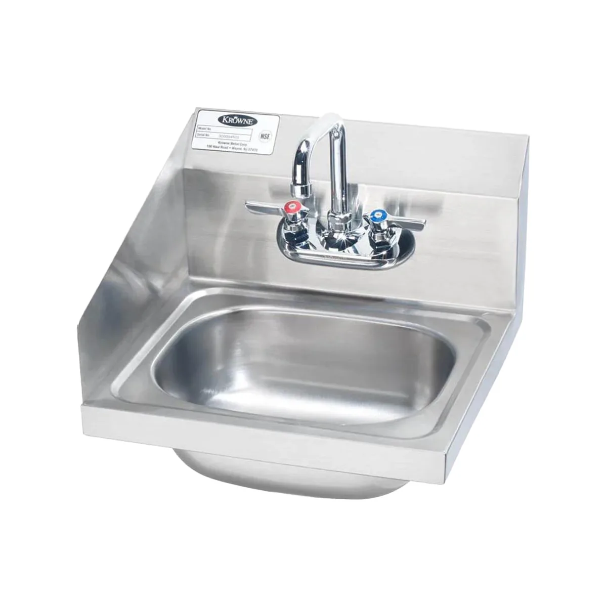 Krowne HS-2-LS 15" Wall Mounted Hand Sink with Faucet - 20 gauge / Back & Left Splashes