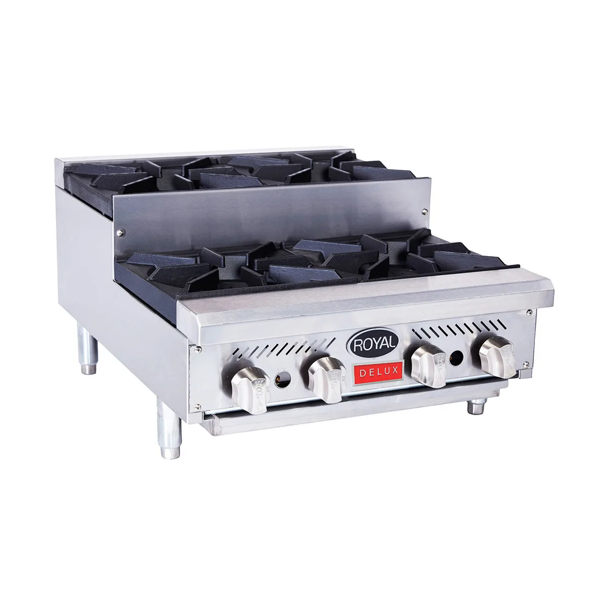 Royal Range of California RDHP-24-4SU 24" Countertop Step-Up Gas Hotplate with (4) Burners, Manual Controls, 120.000 BTU