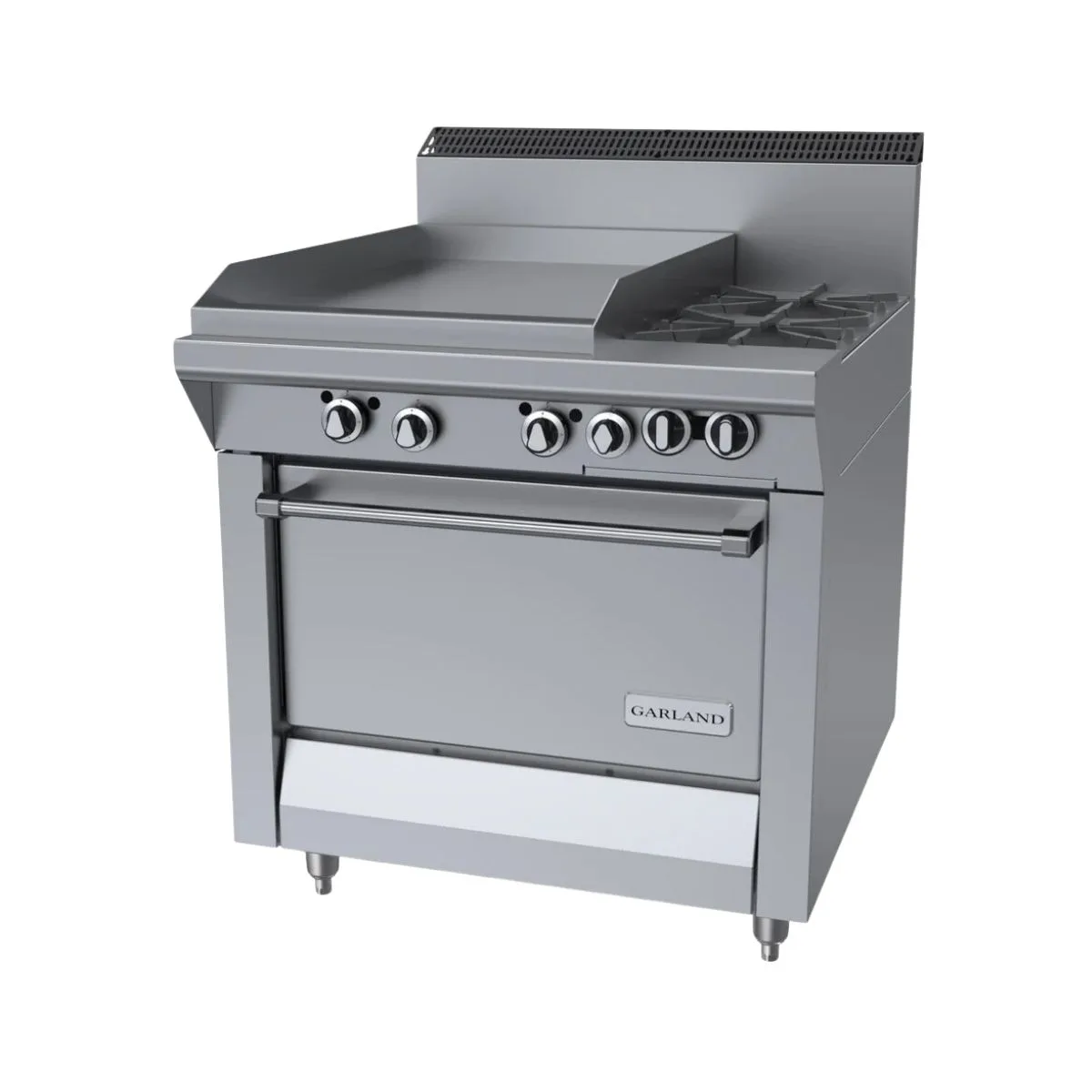 Garland US Range M48-23R 34" Gas Heavy Duty Range w/ (2) Open Burners, 23" Griddle Left w/ Thermostatic Controls, (1) Standard Oven, 154.000 BTU