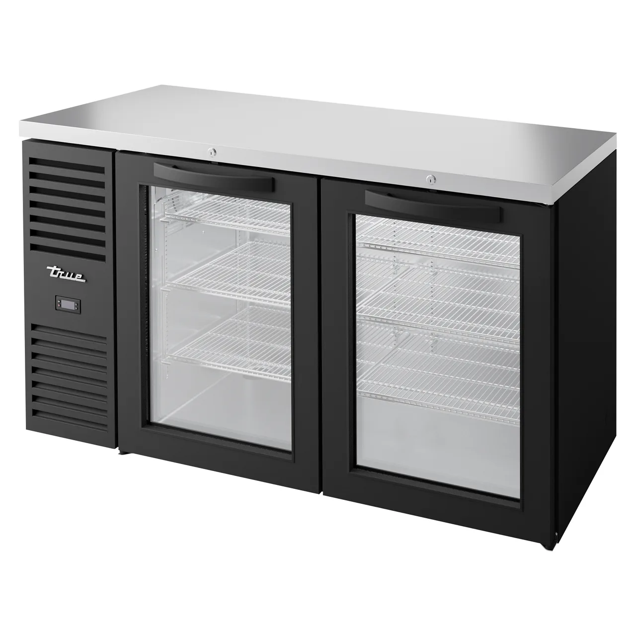 True TBR60-RISZ1-L-B-GG-1 60" Back Bar Refrigerator with 2 Glass Swing Doors & LED Lighting